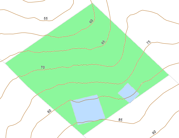 Grundst�ck der H�user auf Mahe mit H�henlinien