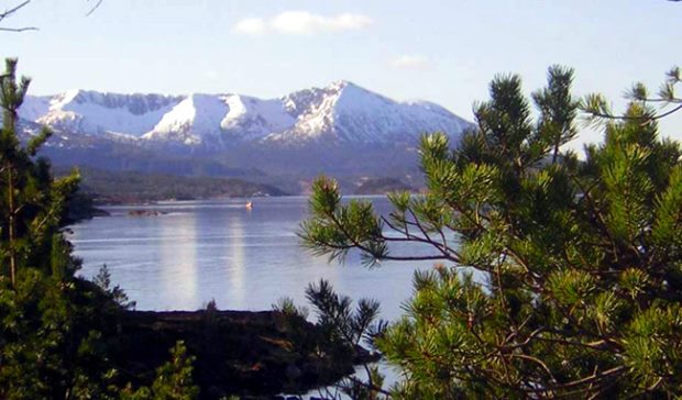 Blick vom Grundstck der Ferienanlage auf den Fjord in Norwegen