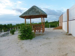 vor dem Ferienhaus am Meer