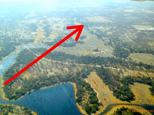 Luftbild vom Grundstck des Ferienhauses nah dem Okavango Delta