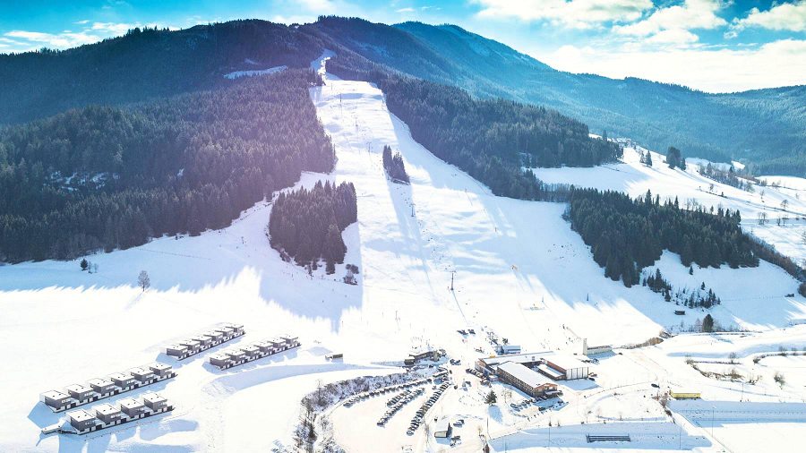 Wohnh�user im Skigebiet der Steiermark