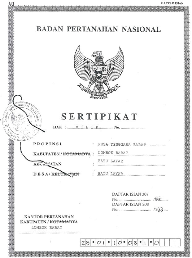 Titel vom Baugrundst�ck in Senggigi Batu Layar Insel Lombok