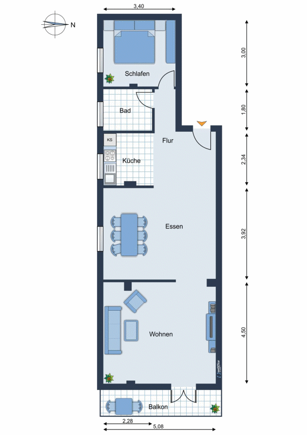 Grundriss der Zweiraumwohnung in Hurghada gypten