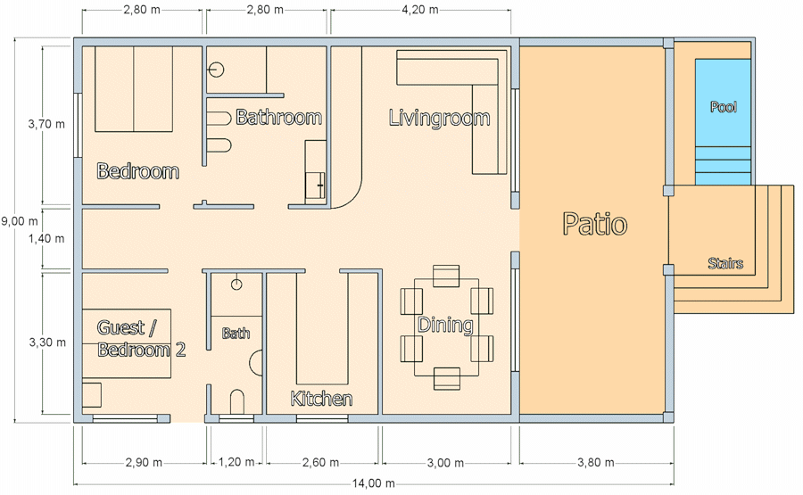 Grundriss vom Einfamilienhaus nah dem Meer auf Cebu