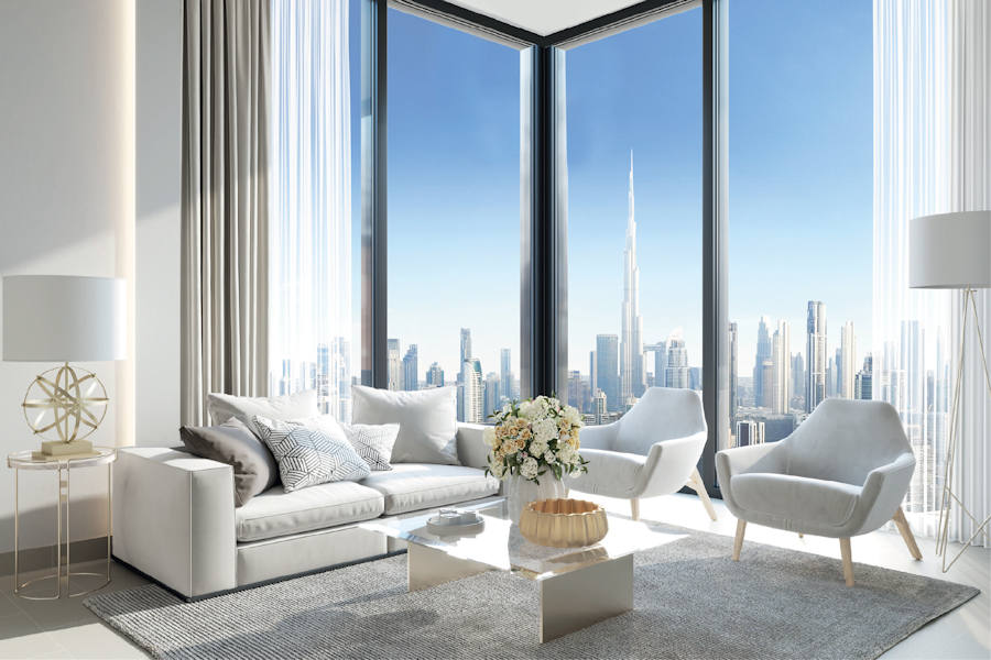Wohnbereich eines Apartments im Crest Grande Dubai
