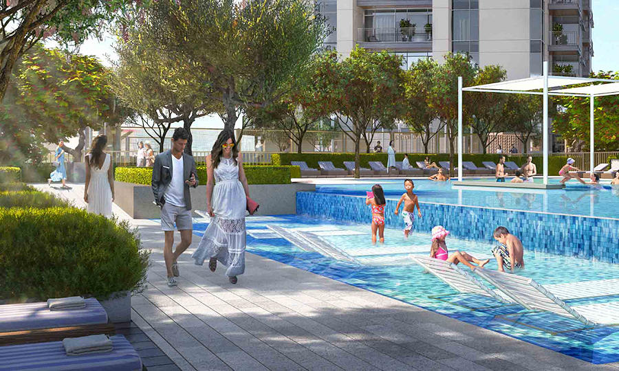 Pooldeck vom Sobha Waves Opulence in Dubai