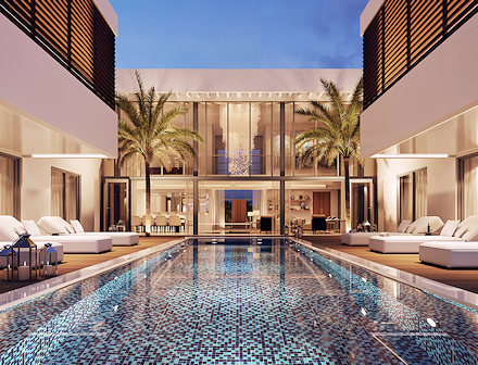 Pool einer Villa am Kanal im Sobha Hartland in Dubai