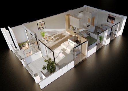 Apartment mit 3 Zimmern und Balkon