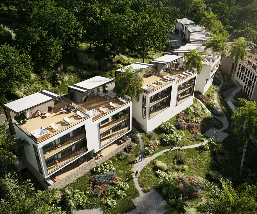 Dachterrassen der Villen H�user mit Meerblick