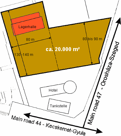 Bekescsaba Grundstck mit Lagerhalle Ungarn Gewerbegrundstck