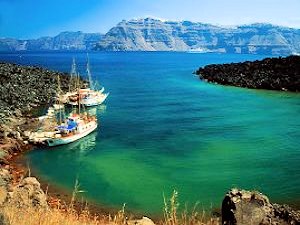 Santorin aus der Sicht von der Insel Kameni
